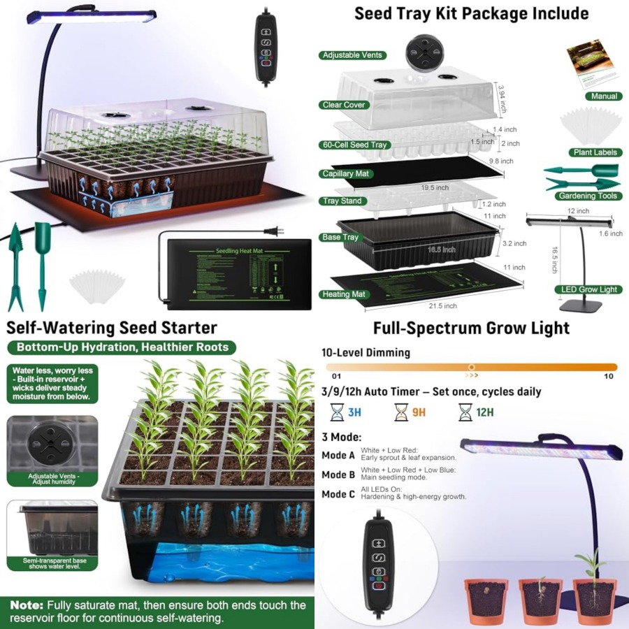 60-Cell Self-Watering Seed Sta - Heat Mat Seedling 评论和价格